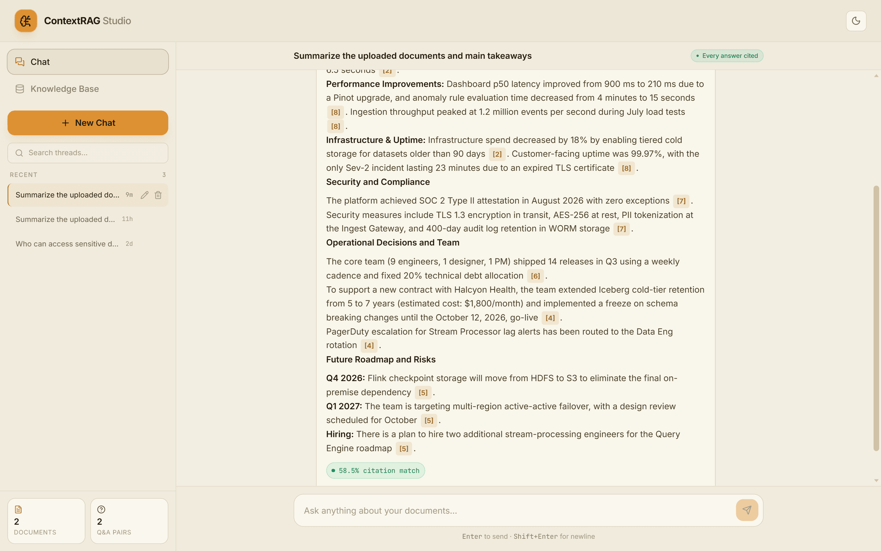 ContextRAG chat interface in light mode